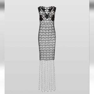 rat & boa petunia black crochet beaded dress sz l/xl